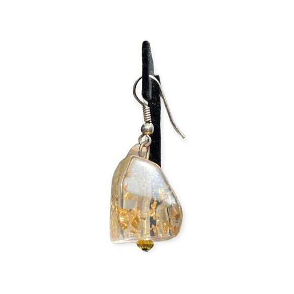 Chunky Fashion Jewelry Brown White Gold Tone Earring Set Plastic Beads Chain - Picture 4 of 6